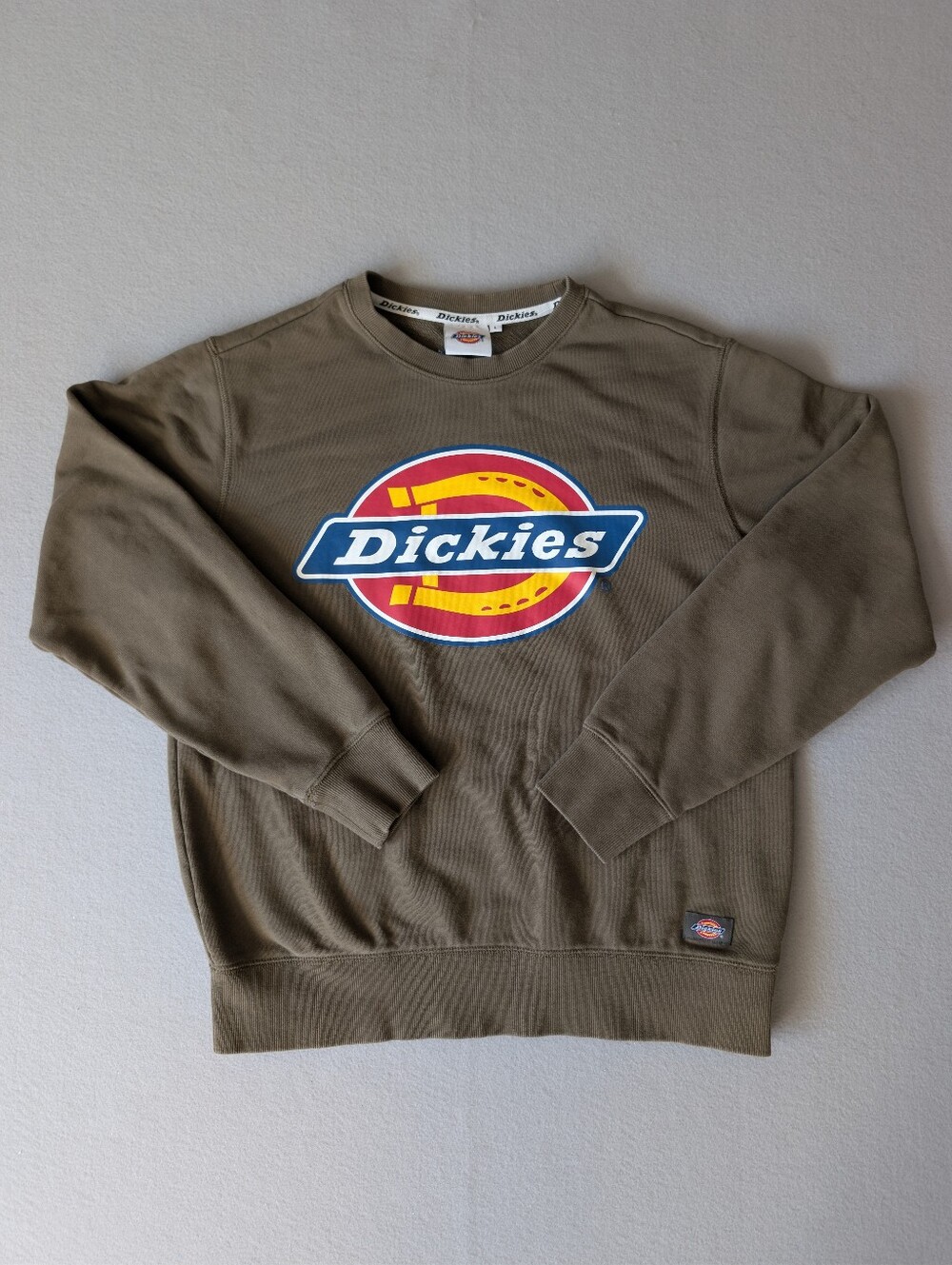 Dickies Olive Green Crewneck Sweatshirt Vintage Style Logo Utility Workwear Sz L image 4